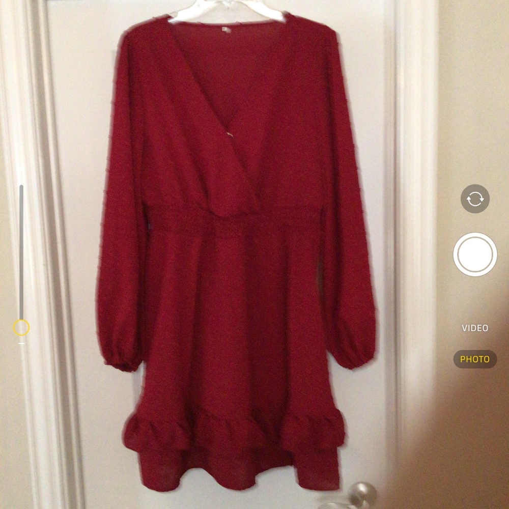 Women’s V-Neck Swiss Dot Ruffle Swing Dress. Plus SZ 1X